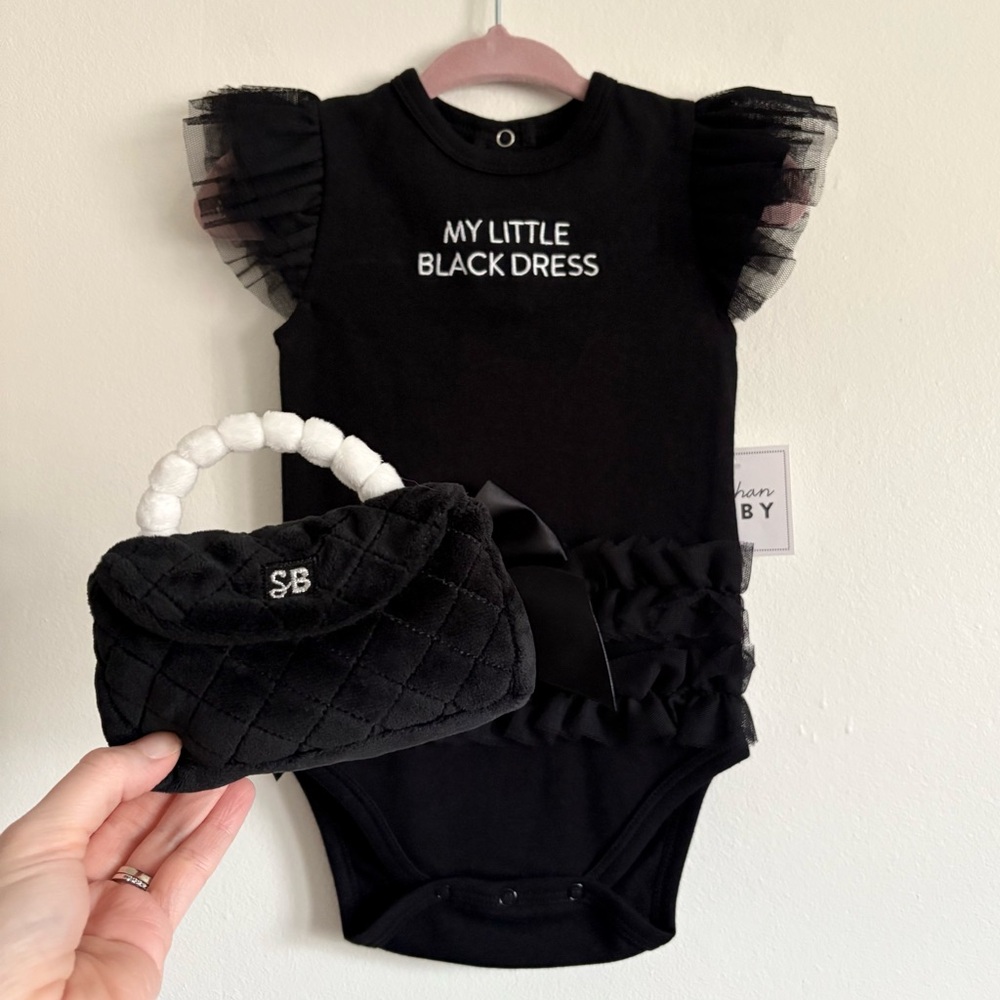Little Black Dress Onesie & Quilted Rattle Purse NEW | Stephan Baby